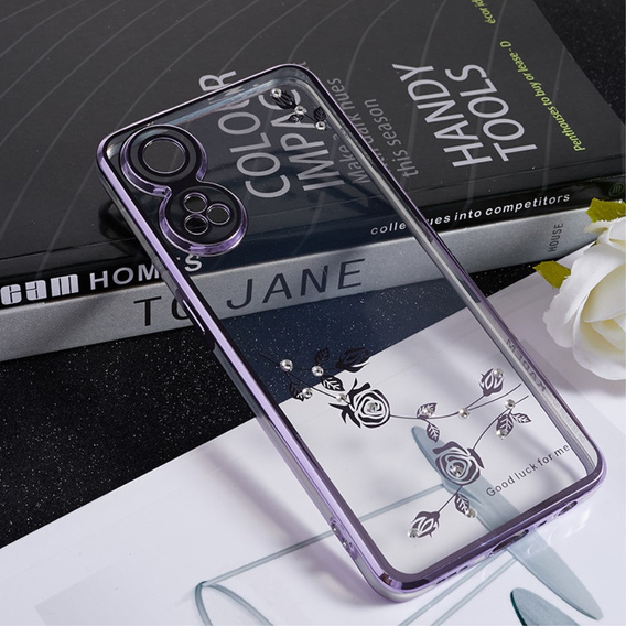 Case for Oppo Reno8 T 4G, Glitter Flower, purple