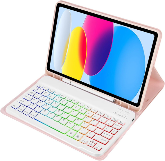 Case with illuminated bluetooth keyboard for iPad 10.9 2022 (10 gen.), pink