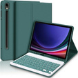 Case + keyboard Samsung Galaxy Tab S9 FE, Leather Pen Slot, dark green
