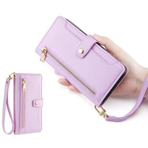 Flip case for Xiaomi Poco F6 Pro, Wallet Zipper Pocket, purple