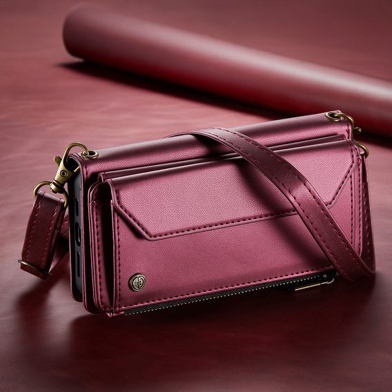 Flap case for Samsung Galaxy A17 5G, wallet case with lock and straps - red