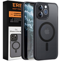 Case for iPhone 11 Pro Max, for MagSafe, ERBORD Matt Case, black + Screen Glass