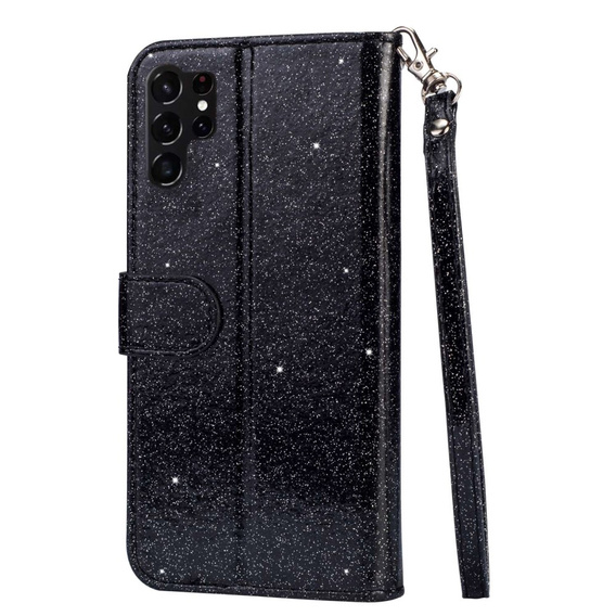 Flip case for Samsung Galaxy S24 Ultra, Wallet Zipper Pocket Glittery, black