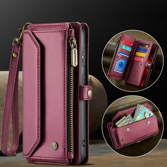 Case CASEME for Samsung Galaxy S25 FE, RFID Leather Wallet, with shoulder strap, red