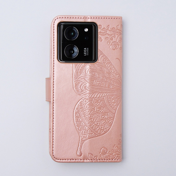 Flip case for Xiaomi 13T / 13T Pro, Butterfly, pink rose gold