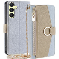 Flip case for Samsung Galaxy A25 5G, Wallet Zipper Pocket, with mirror, blue