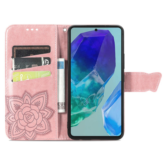Flip case for Samsung Galaxy A16, Butterfly, pink rose gold