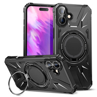 Case for iPhone 16 Plus, armored with stand and handle plate, black