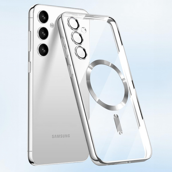 Case for Samsung Galaxy S24+ Plus, Electro MagSafe, silver + Screen Glass