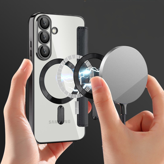 Flip case for Samsung Galaxy S25, RFID Rhombus Wallet MagSafe CamShield, black