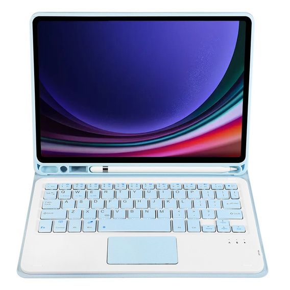 Case + keyboard Samsung Galaxy Tab S9, Leather Pen Slot TouchPad, light blue
