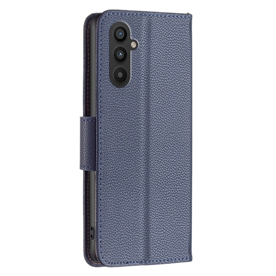 Flip case for Samsung Galaxy A25 5G, Wallet Litchi Leather, dark blue + 9H glass