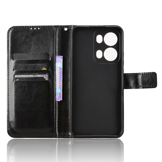 Flip case for Oppo Reno 13 Pro, Crazy Horse Wallet, black