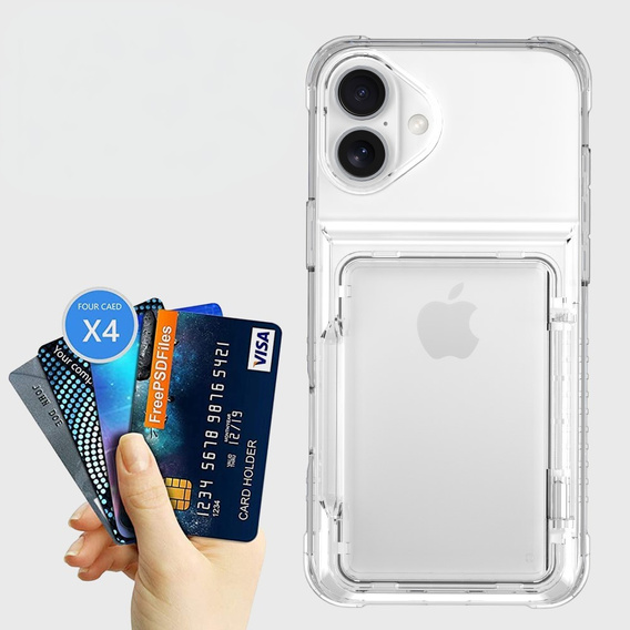 Case for iPhone 16 Plus, Card Holder Kickstand, transparent