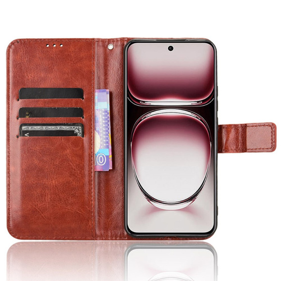 Flip case for Oppo Reno 12 Pro, Crazy Horse Wallet, brown