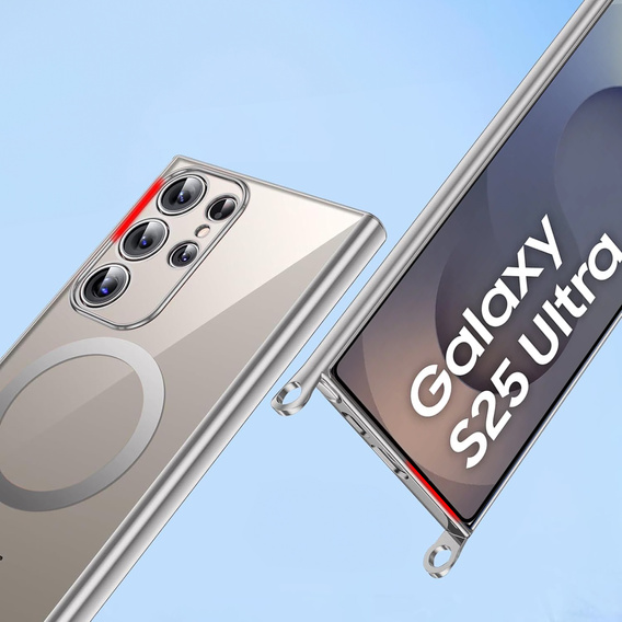 Case for Samsung Galaxy S25 Ultra, Electro MagSafe, silver + Lanyard