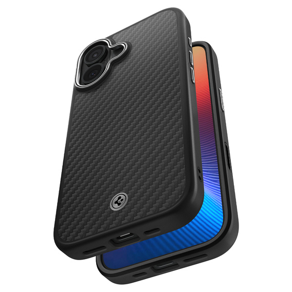 Spigen Enzo Aramid MagSafe case for iPhone 17, carbon black / silver