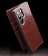 Flip case for Samsung Galaxy S25 Ultra, QIALINO Leather Wallet, dark brown