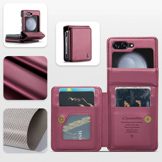 CASEME flip case for Samsung Galaxy Z Flip5 5G, Litchi Wallet, red