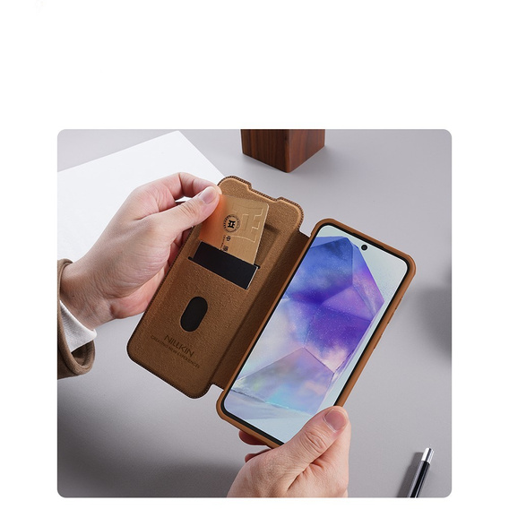 NILLKIN flip case for Samsung Galaxy A56, CamShield Qin Pro, leather, brown