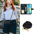 Flip case for Samsung Galaxy A16, Rhombus Crossbody Leather, black