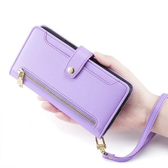 Flip case for Oppo Reno 13, Wallet Zipper Pocket, purple