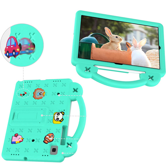 Children's case for Samsung Galaxy Tab S6 Lite 10.4 2020/2022 / Tab A7 2020 T500 / T505 / Tab S6 T860/T865, Cute Patterns, with stand, green
