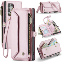 Case CASEME for Samsung Galaxy S25 Ultra, RFID Leather Wallet, with shoulder strap, pink