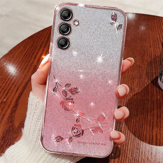 Case for Samsung Galaxy A55 5G, Glitter Flower, pink rose gold