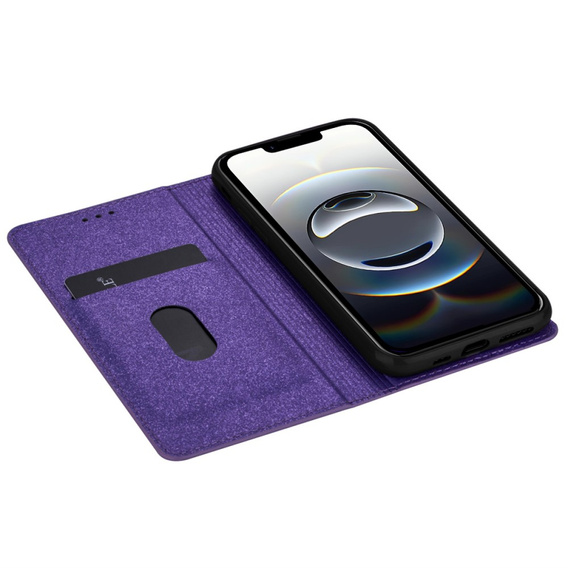 Flap case for iPhone 16E, Card Slot Glittery, purple