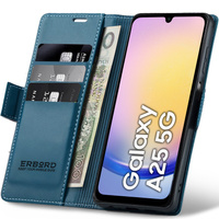 Case for Samsung Galaxy A25 5G, ERBORD Glossy Litchi, wallet with flap, blue