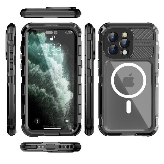 IP68 Waterproof Case for iPhone 15 Pro, SHELLBOX MagSafe, black