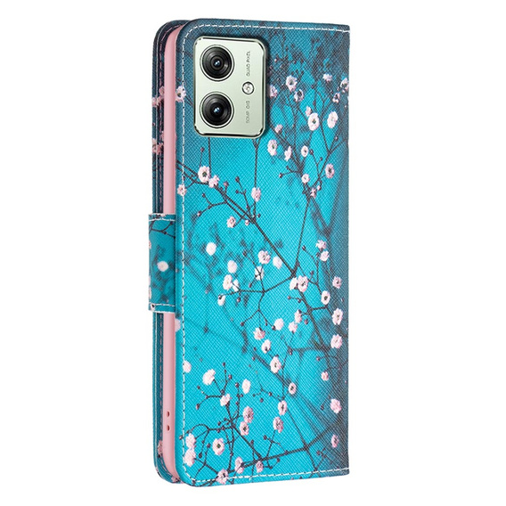 Flip case for Motorola Moto G54 5G, Wallet, sakura, blue