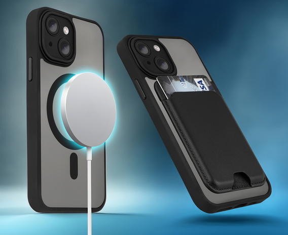 Case for iPhone 15, for MagSafe, ERBORD Matt Case, black + Screen Glass