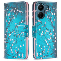 Flip case for Xiaomi Redmi 13C / Poco C65, Wallet, Sakura, blue