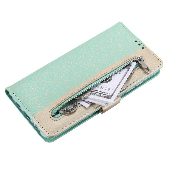 Flip case for Samsung Galaxy S20 FE/5G, Wallet Pocket Zipper Lace, green