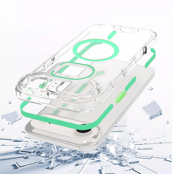 Case for iPhone Air, for MagSafe, with stand, transparent with green inserts