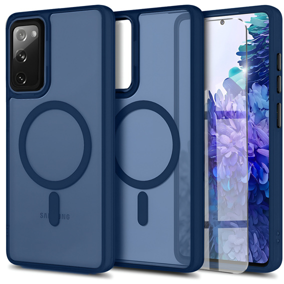 Case for Samsung Galaxy S20 FE, for MagSafe, ERBORD Matt Case, dark blue + Screen Glass