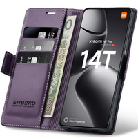 Case for Xiaomi 14T Pro, ERBORD Glossy Litchi, wallet with flap, purple