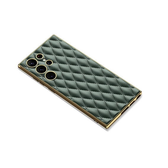 Case for Samsung Galaxy S24 Ultra, Leather Rhombus, green