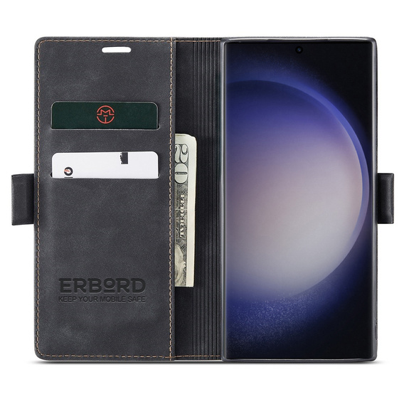 Case for Samsung Galaxy S24 Ultra, ERBORD Vintage, wallet with flap, black