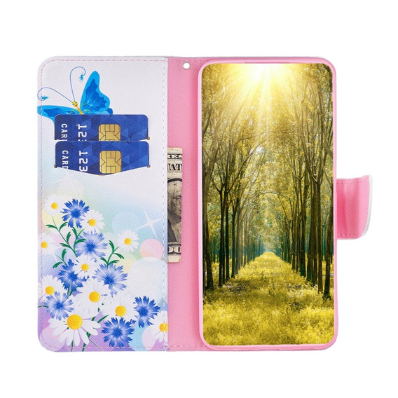 Flip case for Motorola Edge 40 Neo, Wallet, butterfly & flowers, white