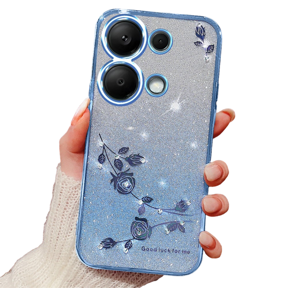 Case for Xiaomi Redmi Note 13 Pro 4G / Xiaomi Redmi Note 14S / Xiaomi Poco M6 Pro 4G, Glitter Flower, blue