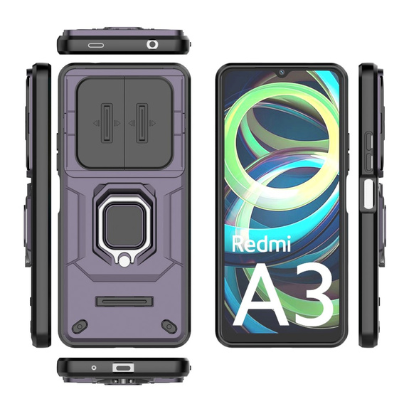 Case for Xiaomi Redmi A3, KickStand Camera Lens, purple