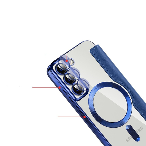 Flip case for Samsung Galaxy S22 5G, RFID Wallet MagSafe CamShield, dark blue