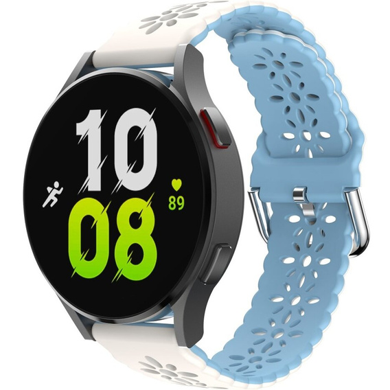 Universal 20mm Soft Hollowed-out Silicone Strap, white/blue