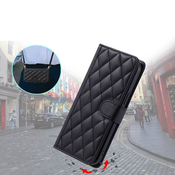 Flip case for Samsung Galaxy S25, Rhombus Crossbody Leather, black