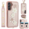 Case for Samsung Galaxy A55 5G, Leather Flower Card Slot, pink