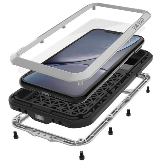 Love Mei Case for iPhone 11, armored with glass, silver