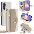 Flip case for Samsung Galaxy A54, Wallet Zipper Pocket, with mirror, white